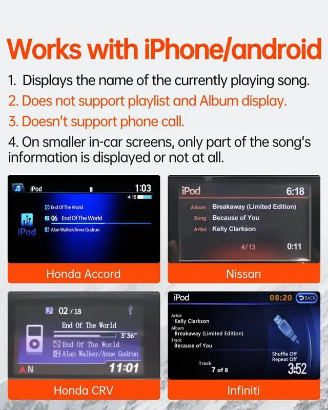Alt view image 5 of 6 - Gitank USB Bluetooth 5.3 Car Adapter Compatible for Infiniti,Nissan,GMC,Chevy,Honda,Ford,Mazda Music Interface Connector