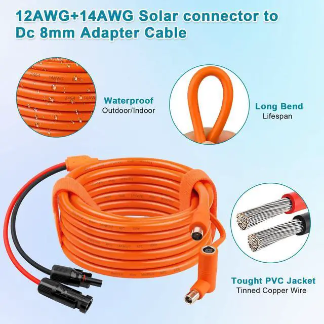 Alt view image 5 of 6 - XRDS -RF Solar Panel to DC 8mm Adapter Cable 25FT, Solar Connector to DC7909/8020 Male Plug Extension Cord, 12AWG+14AWG Tinned Copper Wire Compatible with Portable Power Station