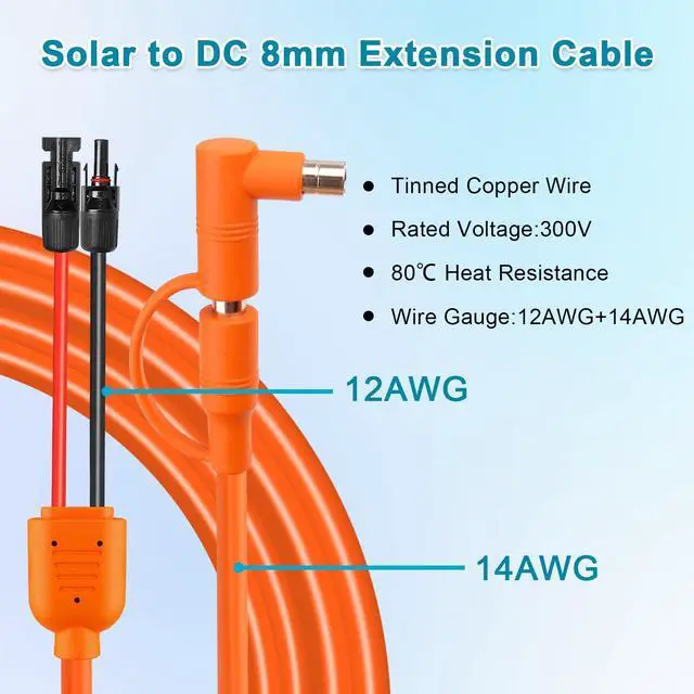 Alt view image 4 of 6 - XRDS -RF Solar Panel to DC 8mm Adapter Cable 25FT, Solar Connector to DC7909/8020 Male Plug Extension Cord, 12AWG+14AWG Tinned Copper Wire Compatible with Portable Power Station