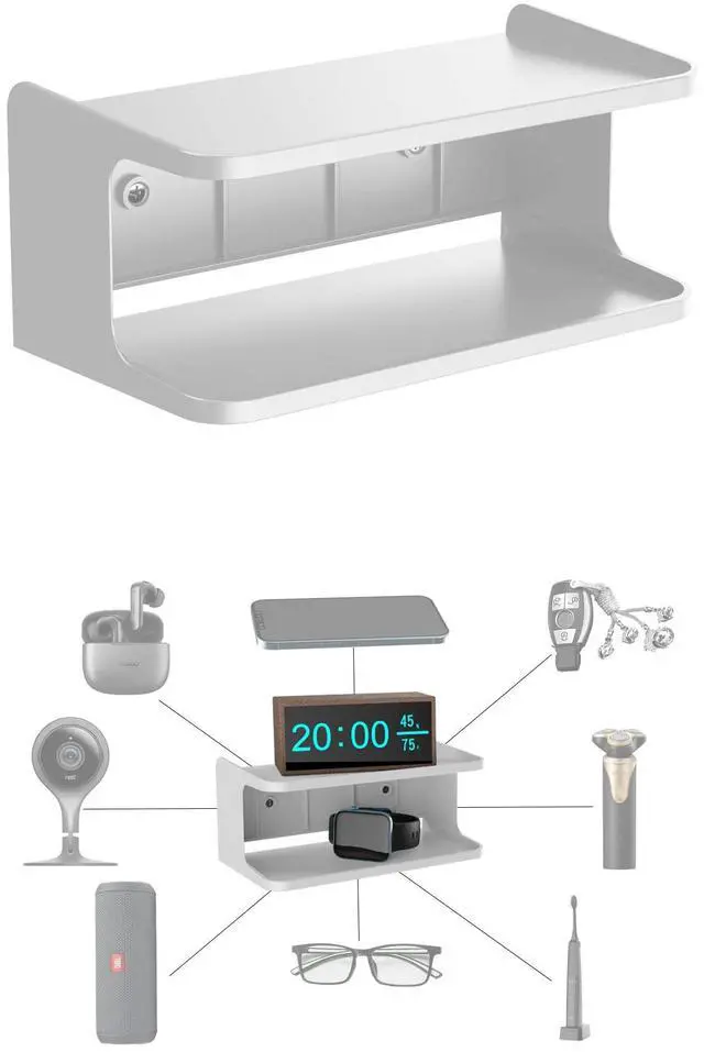 Main image of NOTMBESTM 2-Shelf Bedside Shelf Organizer, Modern/Contemporary Style, Wall Mount, Double Tray Holder for Bedroom, Bathroom, Electronic Devices, Personal Items