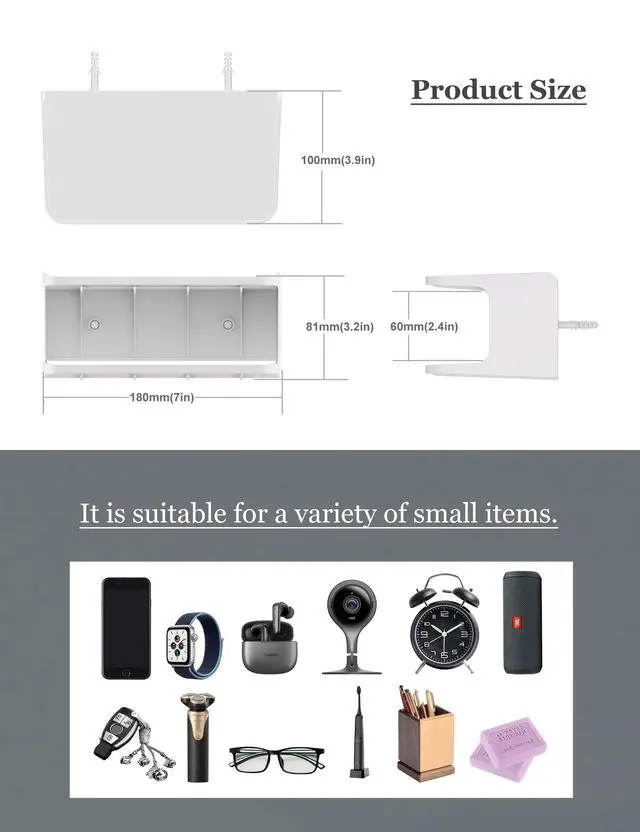 Alt view image 3 of 7 - NOTMBESTM 2-Shelf Bedside Shelf Organizer, Modern/Contemporary Style, Wall Mount, Double Tray Holder for Bedroom, Bathroom, Electronic Devices, Personal Items