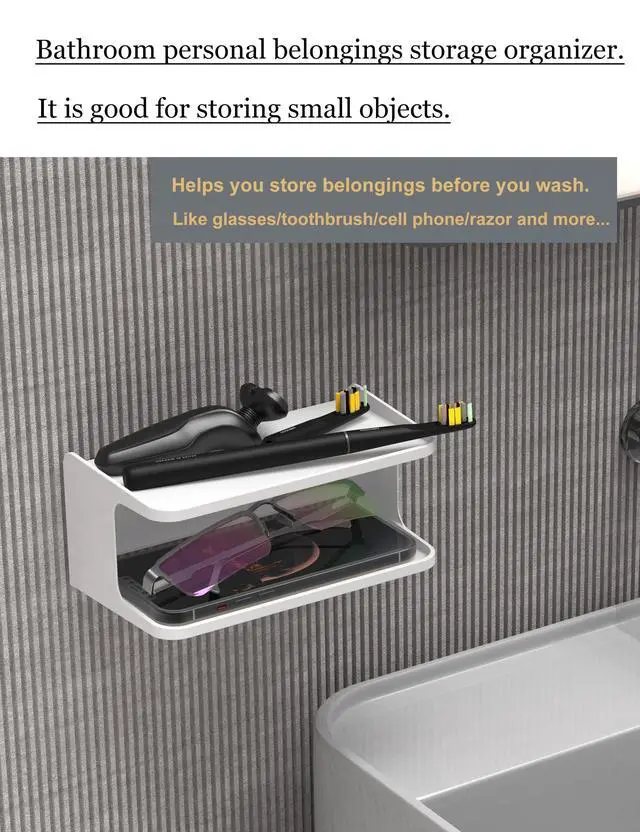 Alt view image 4 of 7 - NOTMBESTM 2-Shelf Bedside Shelf Organizer, Modern/Contemporary Style, Wall Mount, Double Tray Holder for Bedroom, Bathroom, Electronic Devices, Personal Items