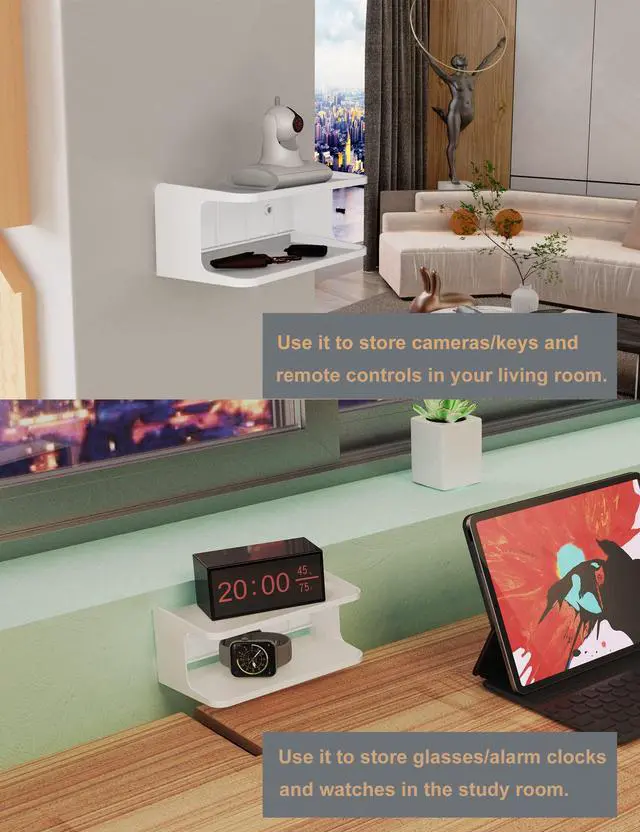 Alt view image 5 of 7 - NOTMBESTM 2-Shelf Bedside Shelf Organizer, Modern/Contemporary Style, Wall Mount, Double Tray Holder for Bedroom, Bathroom, Electronic Devices, Personal Items