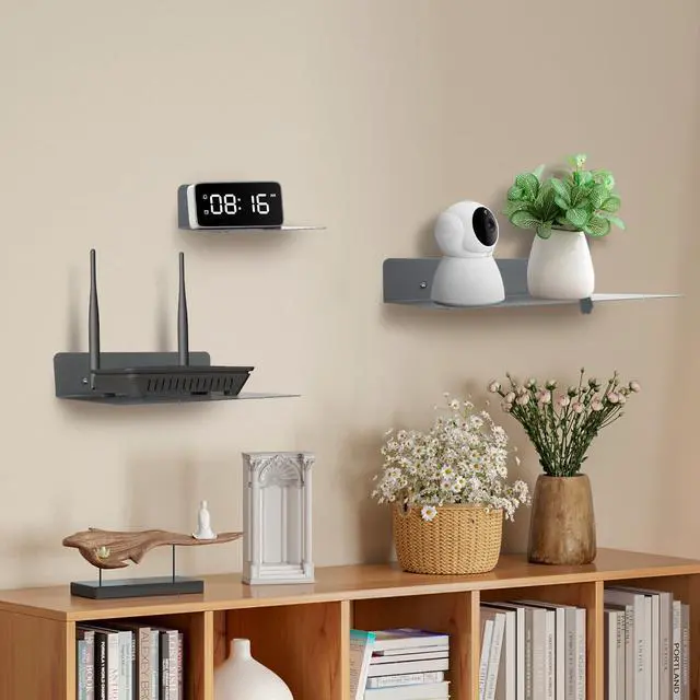 Alt view image 4 of 7 - MZDMY Steel Floating Shelves for Wall,Small Wall ShelfSuitable for Bedroom, Living Room, Bathroom, Kitchen, Office (Grey, 11.81x8.46 in)