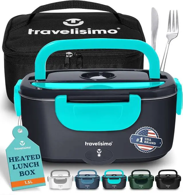 Main image of TRAVELISIMO Electric Lunch Box for Adults 100W Heated Lunch Box For Men 1.5L Stainless Steel Portable Food Warmer, 12/24/110V for Travel & Work, Loncheras Electricas Para Calentar almuerzo