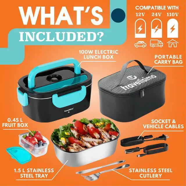 Alt view image 5 of 6 - TRAVELISIMO Electric Lunch Box for Adults 100W Heated Lunch Box For Men 1.5L Stainless Steel Portable Food Warmer, 12/24/110V for Travel & Work, Loncheras Electricas Para Calentar almuerzo