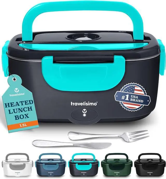 Main image of TRAVELISIMO Electric Lunch Box for Adults 100W Heated Lunch Box For Men 1.5L Stainless Steel Portable Food Warmer, 12/24/110V for Travel & Work, Loncheras Electricas Para Calentar Almuerzo