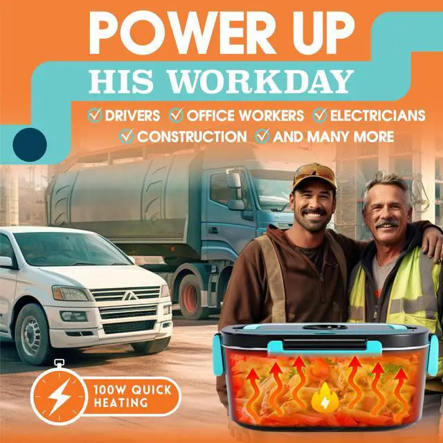 Alt view image 3 of 6 - TRAVELISIMO Electric Lunch Box for Adults 100W Heated Lunch Box For Men 1.5L Stainless Steel Portable Food Warmer, 12/24/110V for Travel & Work, Loncheras Electricas Para Calentar Almuerzo