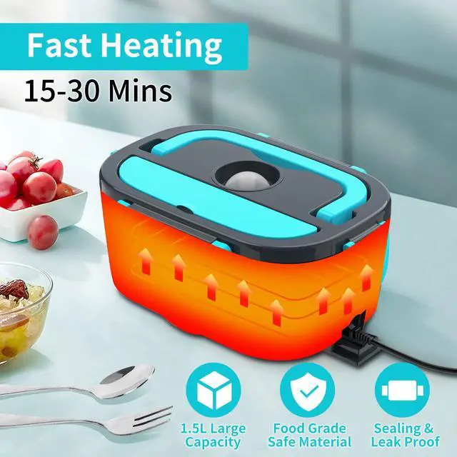 Alt view image 2 of 7 - CHARMDOO Electric Lunch Box, Food Warmer Heater 12V 24V 110V, 80W Faster Heated Lunch Box for Car/Truck/Home Portable Heating Boxes with 1.5L 304 SS Container Fork & Spoon