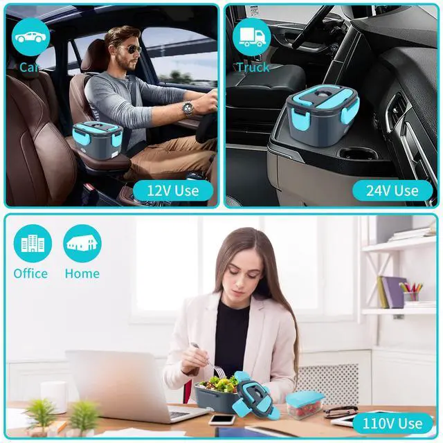 Alt view image 3 of 7 - CHARMDOO Electric Lunch Box, Food Warmer Heater 12V 24V 110V, 80W Faster Heated Lunch Box for Car/Truck/Home Portable Heating Boxes with 1.5L 304 SS Container Fork & Spoon