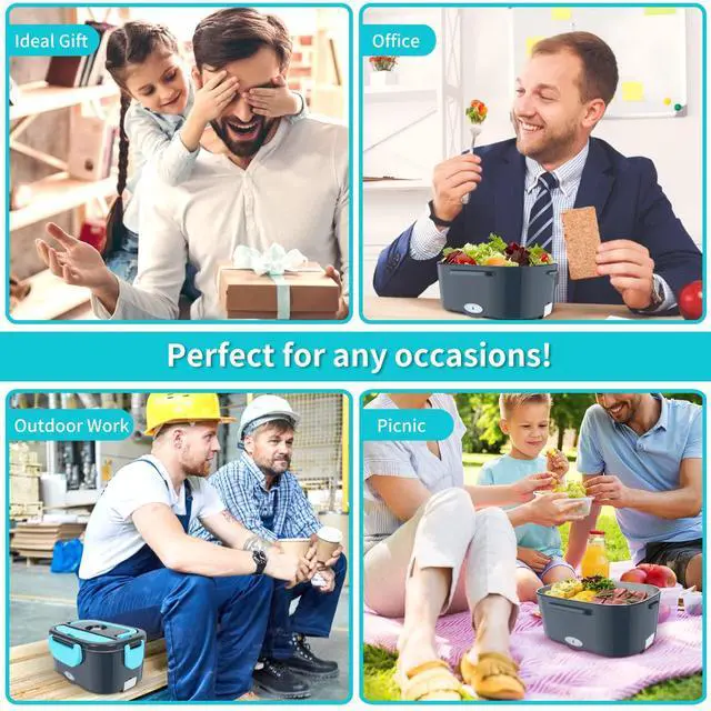 Alt view image 7 of 7 - CHARMDOO Electric Lunch Box, Food Warmer Heater 12V 24V 110V, 80W Faster Heated Lunch Box for Car/Truck/Home Portable Heating Boxes with 1.5L 304 SS Container Fork & Spoon