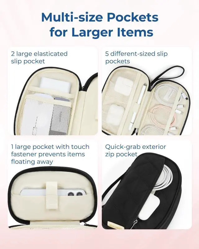 Alt view image 3 of 7 - BAGSMART Travel Cord Organizer Electronics Case, Double Layers Puffer Cable Organizer Bag Travel Essentials for Women, Tech Organizer Case for Charger, Phone, Flash Drive - Black