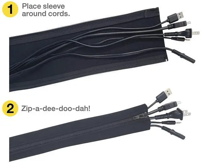 Alt view image 5 of 7 - Zipper Cable Sleeve by Wrap-It Storage - 24" x 4" (4-Pack) Black - Cord Organizer and Cable Protector for Desk, Computer, TV Cord Management to Hide and Cover Wire and Extension Cables