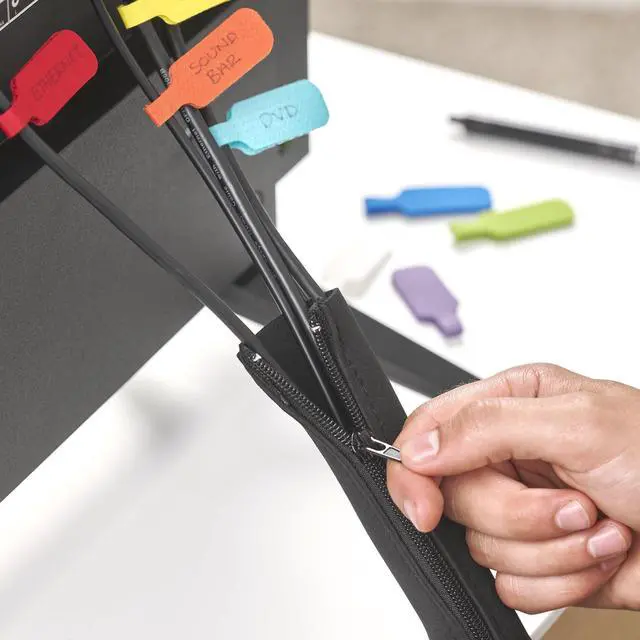 Alt view image 7 of 7 - Zipper Cable Sleeve by Wrap-It Storage - 24" x 4" (4-Pack) Black - Cord Organizer and Cable Protector for Desk, Computer, TV Cord Management to Hide and Cover Wire and Extension Cables