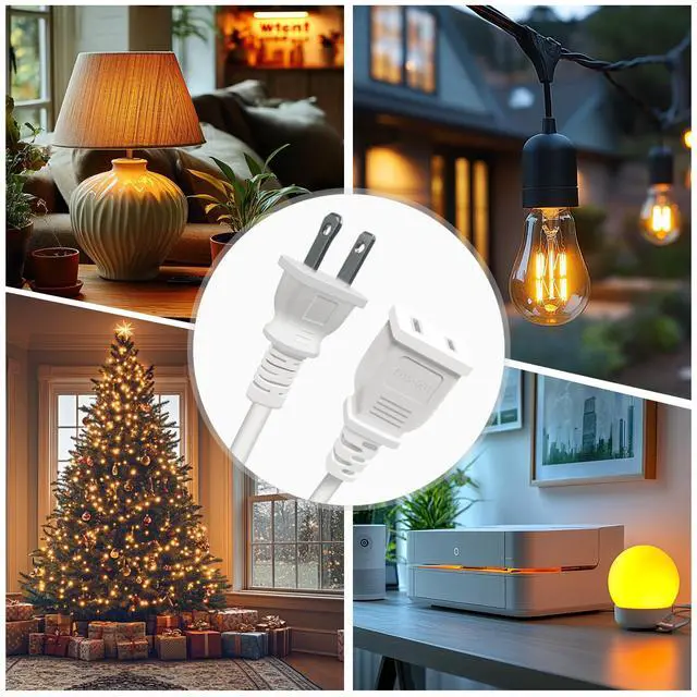 Alt view image 2 of 7 - 6FT 2 Prong White Slender Short Extension Cord, 18AWG NISPT-2 10A 125V Polarized Plug - Indoor Small Single Power Cord Wire for Christmas Lights, Behind TV/Couch, Home Office Use (2 Pack)