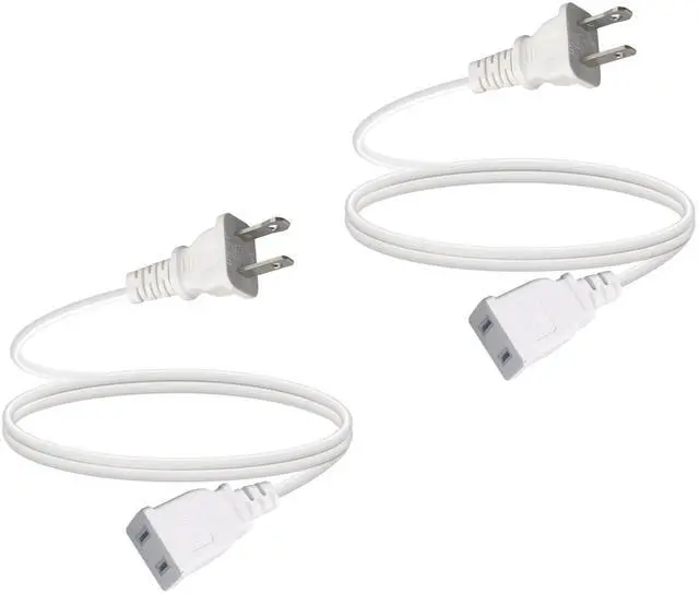 Main image of 6FT 2 Prong White Slender Short Extension Cord, 18AWG NISPT-2 10A 125V Polarized Plug - Indoor Small Single Power Cord Wire for Christmas Lights, Behind TV/Couch, Home Office Use (2 Pack)