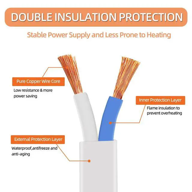 Alt view image 5 of 7 - 6FT 2 Prong White Slender Short Extension Cord, 18AWG NISPT-2 10A 125V Polarized Plug - Indoor Small Single Power Cord Wire for Christmas Lights, Behind TV/Couch, Home Office Use (2 Pack)