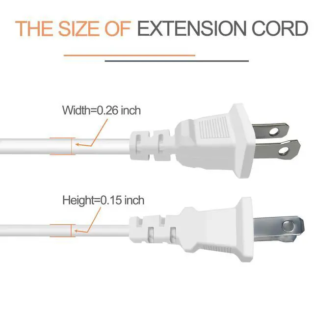Alt view image 7 of 7 - 6FT 2 Prong White Slender Short Extension Cord, 18AWG NISPT-2 10A 125V Polarized Plug - Indoor Small Single Power Cord Wire for Christmas Lights, Behind TV/Couch, Home Office Use (2 Pack)