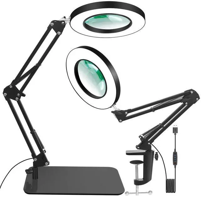 Main image of HZQDLN 12X Magnifying Glass with Light and Stand, 2-in-1 Magnifier with Light Hands Free, 5 Color Modes LED Lighted, Magnifying Lamp for Reading Craft Hobby Painting Sewing Close Work