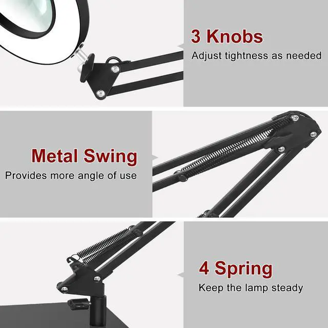 Alt view image 6 of 7 - HZQDLN 12X Magnifying Glass with Light and Stand, 2-in-1 Magnifier with Light Hands Free, 5 Color Modes LED Lighted, Magnifying Lamp for Reading Craft Hobby Painting Sewing Close Work