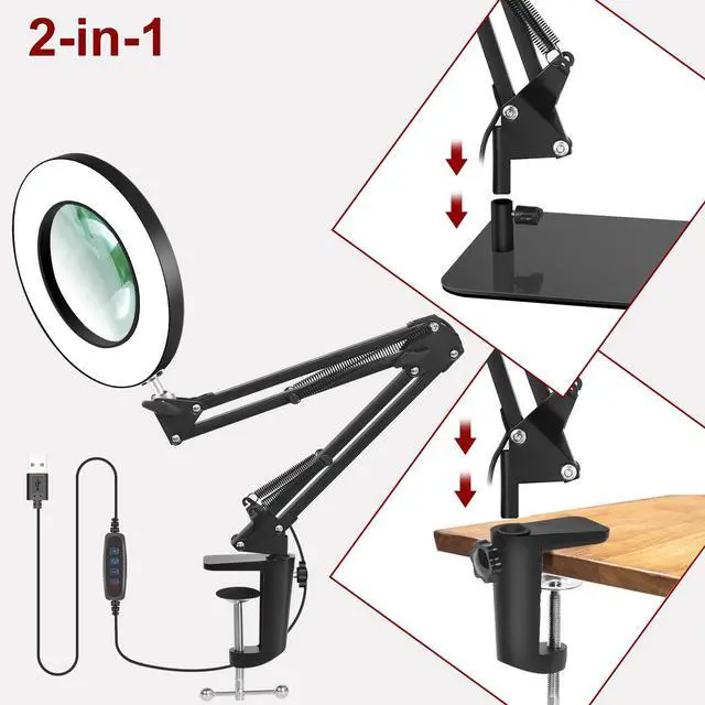 Alt view image 7 of 7 - HZQDLN 12X Magnifying Glass with Light and Stand, 2-in-1 Magnifier with Light Hands Free, 5 Color Modes LED Lighted, Magnifying Lamp for Reading Craft Hobby Painting Sewing Close Work