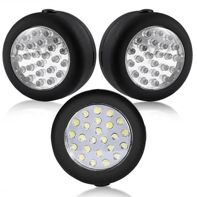 Main image of CALIFORNIA CADE ELECTRONIC 24 LED Round Magnetic Work Light Torch with Integral Hanging Hook and Magnet Set,Pack of 3(Black)