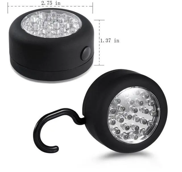 Alt view image 2 of 6 - CALIFORNIA CADE ELECTRONIC 24 LED Round Magnetic Work Light Torch with Integral Hanging Hook and Magnet Set,Pack of 3(Black)