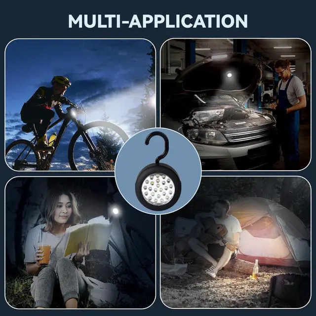 Alt view image 6 of 6 - CALIFORNIA CADE ELECTRONIC 24 LED Round Magnetic Work Light Torch with Integral Hanging Hook and Magnet Set,Pack of 3(Black)