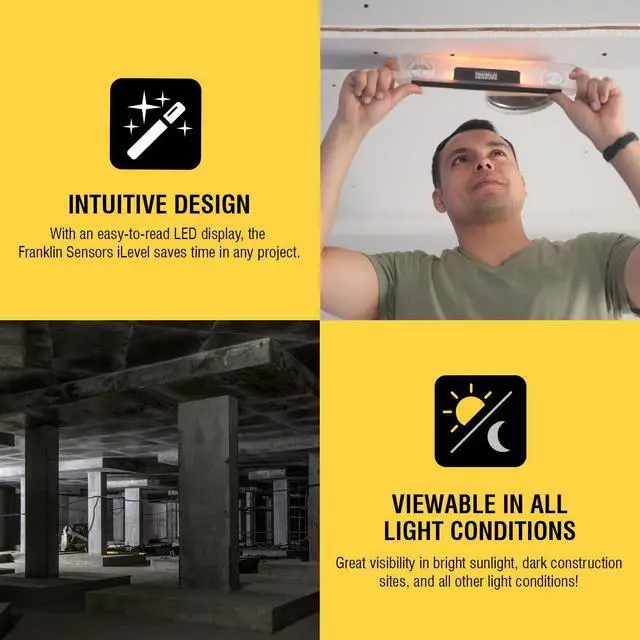 Alt view image 5 of 6 - Franklin Sensors Light Level, Turns Green When Level, Digital/Electronic, 12-inch Magnetic Torpedo Leveler, Vertical and Horizontal Leveling Tool with 2 Bubble Vials, Made in the USA