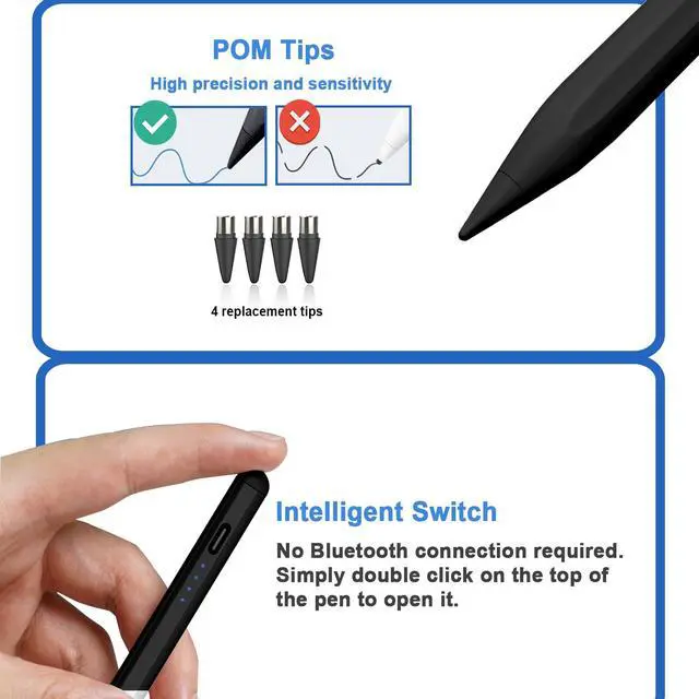 Alt view image 5 of 7 - Stylus Pens for Touch Screens Power-Display Tablet Pen POM Tip Magnetic Digital Touch Pen Compatible with iPhone/iPad/iPad Pro/Lenovo/and Other iOS/Android Smartphone and Tablet Devices (Black)