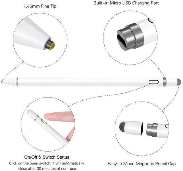 Alt view image 2 of 6 - Active Stylus Pen Compatible for iOS&Android Touch Screens, Pencil with Dual Touch Function,Rechargeable Stylus for iPad/iPad Pro/Air/Mini/iPhone/Cellphone/Samsung/Tablet Drawing&Writing