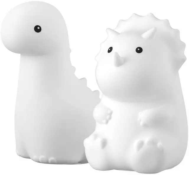 Main image of GLOBE Electric 13360 6" Triceratops and 9" Brontosaurus Giggling Dinosaur Duo Multicolor Changing Integrated LED Rechargeable Silicone Night Light, White, Table Lamps for Living Room, Bedroom, Den