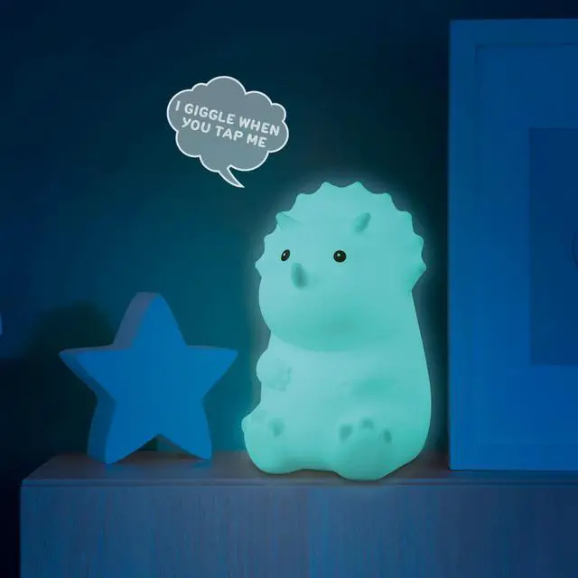 Alt view image 2 of 7 - GLOBE Electric 13360 6" Triceratops and 9" Brontosaurus Giggling Dinosaur Duo Multicolor Changing Integrated LED Rechargeable Silicone Night Light, White, Table Lamps for Living Room, Bedroom, Den