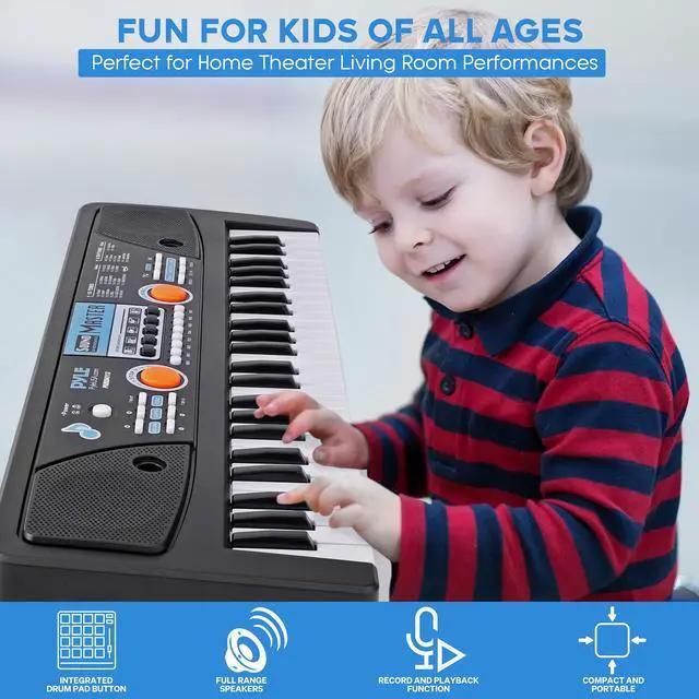 Alt view image 3 of 7 - Pyle Electric Keyboard Piano - 49-Key Portable Digital Karaoke Piano with Stereo Speakers, Rechargeable Battery, and Wired Microphone for Beginners, Kids, Adults - 8 Rhythms, 16 Tones