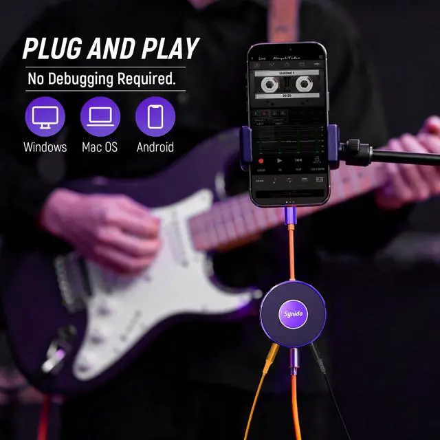 Alt view image 2 of 7 - Synido Portable Guitar Audio Interface with USB-C 24bit, 48kHz Mini Interface for DJ Audio Output, Recording Music and Live Streaming with Instrument Input and Headphone Monitoring