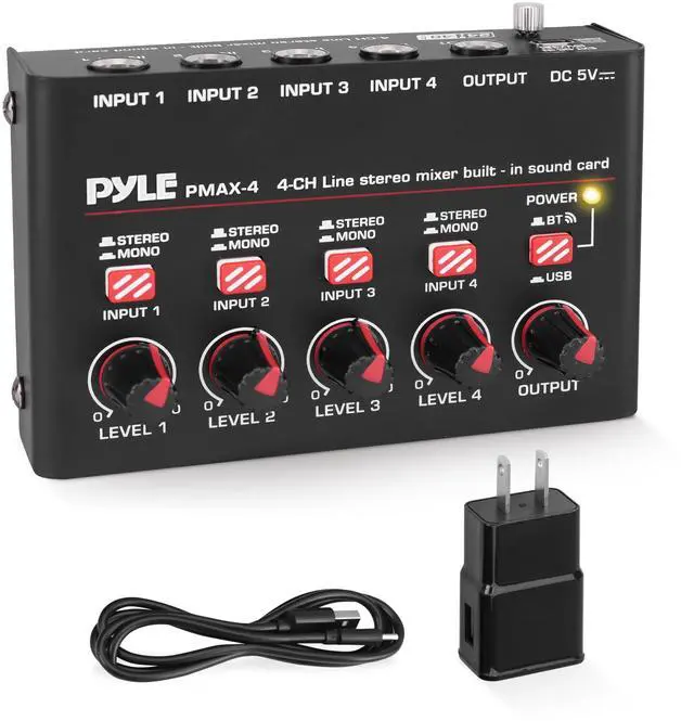 Main image of 4-Channel Bluetooth Mini Line Mixer with USB Audio Interface - 4 Mono/Stereo Switching Inputs | Ultra-low Noise Design with High Headroom | Built-in USB-C Sound Card - PMAX4