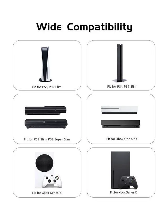 Alt view image 3 of 7 - Superer 2 Pack 6 ft AC Power Cord Cable Fit for Sony PS5 PS4 PS3 Slim PlayStation 5 4 3, Xbox Series X/S, Xbox One X/S, TV, Printer, Speaker Universal 2 Prong C7 Cables Replacement - (ETL Listed)