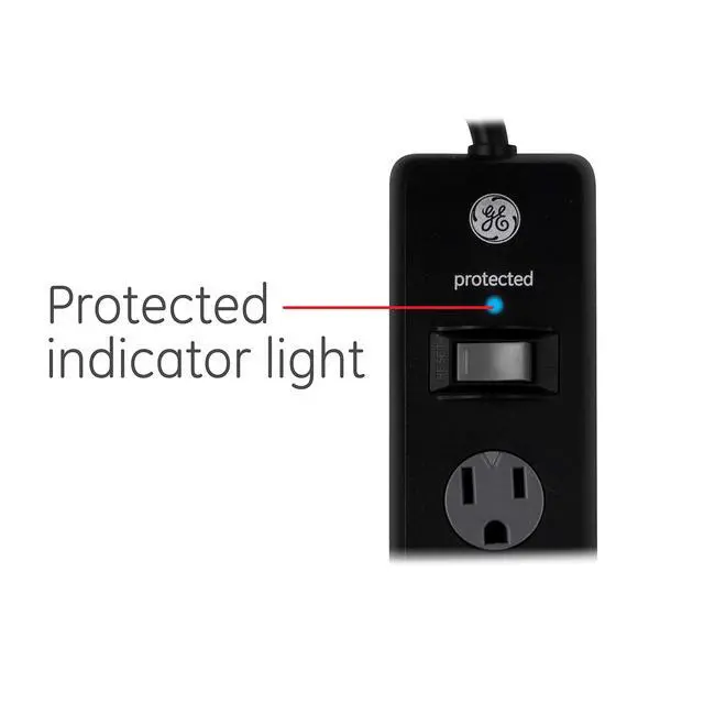 Alt view image 7 of 7 - GE Surge Protector Power Strip, 8 Ft Extension Cord, 6 Outlet Extender, 1300 Joules, Flat Plug, Twist-to-Close Safety Covers, ETL Listed, Black, 33662