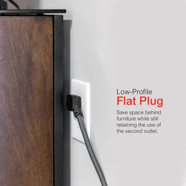 Alt view image 5 of 7 - GE 3-Outlet Power Strip Surge Protector 15 Ft Braided Long Cord Extension Cord Surge Protector Power Strip Flat Plug Extension Cord 250 Joules ETL Listed Black 44237