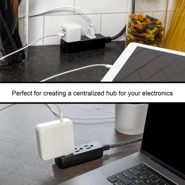 Alt view image 7 of 7 - GE 3-Outlet Power Strip Surge Protector 15 Ft Braided Long Cord Extension Cord Surge Protector Power Strip Flat Plug Extension Cord 250 Joules ETL Listed Black 44237