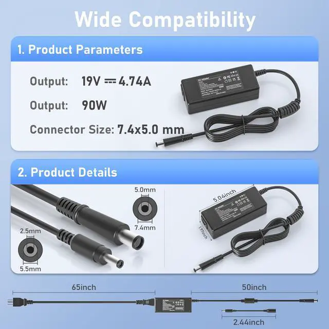 Alt view image 4 of 6 - 90W 65W Ac Adapter Power Cord for HP All-in-One Desktop 20" 22" 24" 24-DD 24-DF 24-DP 24-CB 22-DD DF 27-DB:24-dd0210 dd0010 24-df0040 22-df0222 22-dd0210 dd0110 24-dp0160 dp1250 dp1380 Charger