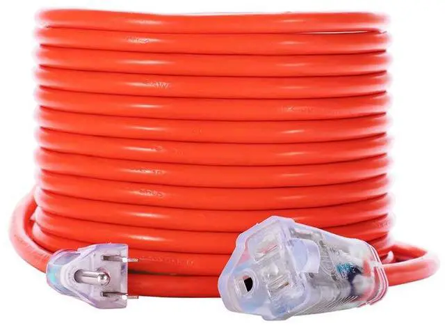 Main image of KMC 50ft 16AWG Outdoor Extension Cord, SJTW 16/3 Lighted Power Cord, Bright Orange, ETL Certified (50ft/15.24m)