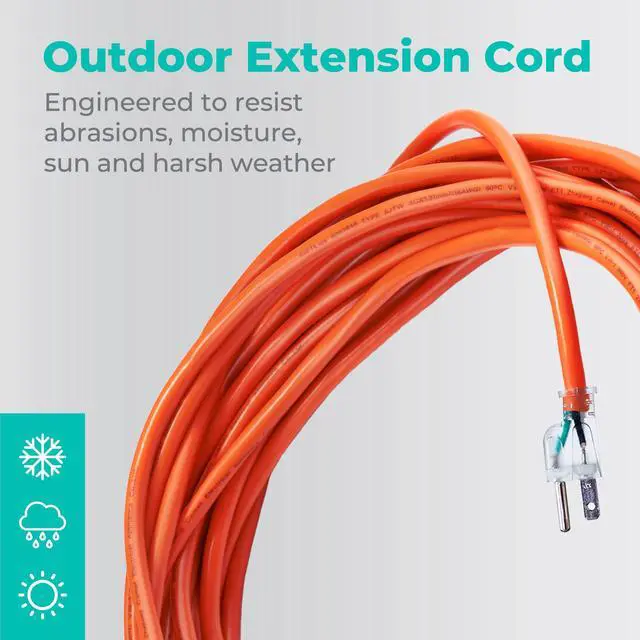 Alt view image 2 of 7 - KMC 50ft 16AWG Outdoor Extension Cord, SJTW 16/3 Lighted Power Cord, Bright Orange, ETL Certified (50ft/15.24m)