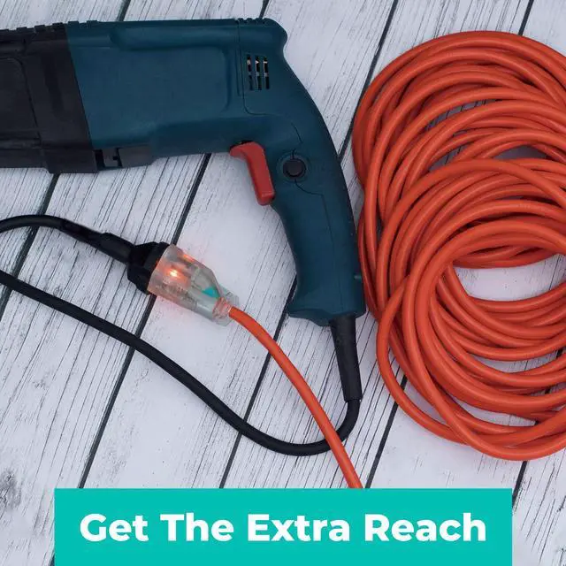 Alt view image 4 of 7 - KMC 50ft 16AWG Outdoor Extension Cord, SJTW 16/3 Lighted Power Cord, Bright Orange, ETL Certified (50ft/15.24m)