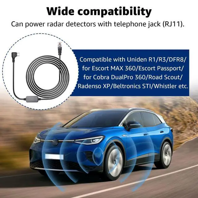 Alt view image 6 of 6 - Hodeoo Upgraded USB-C to RJ11 Power Cord, 3.3Ft Length, Compatible with Escort MAX360 MAX 360c, IX, IXc, 9500 IX,Uniden R1 R3 R7, Beltronics, Cobra, Radenso XP etc.