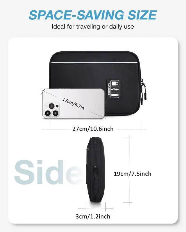 Alt view image 5 of 7 - BAGSMART Large Electronics Travel Organizer Case, Tech Accessories Cord Storage Bag for Phone, Power Bank, SD Card, Cables, Black