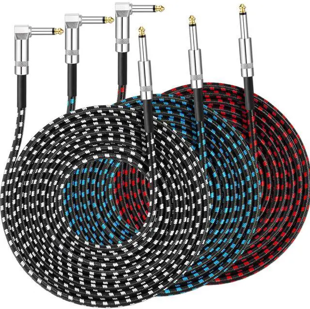 Main image of Tomorotec 3-Pack 10ft Braided Guitar Cables for Electric Guitar, Bass, Microphone, Speaker, Mixing Console, 1/4" Interface Instrument Cables with Durable Copper & PE Build and Tangle-Free Tweed Jacket