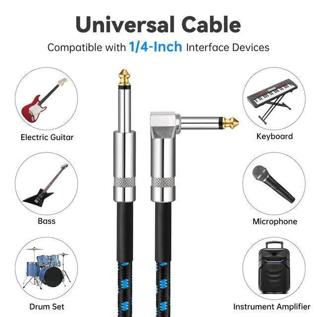 Alt view image 2 of 7 - Tomorotec 3-Pack 10ft Braided Guitar Cables for Electric Guitar, Bass, Microphone, Speaker, Mixing Console, 1/4" Interface Instrument Cables with Durable Copper & PE Build and Tangle-Free Tweed Jacket