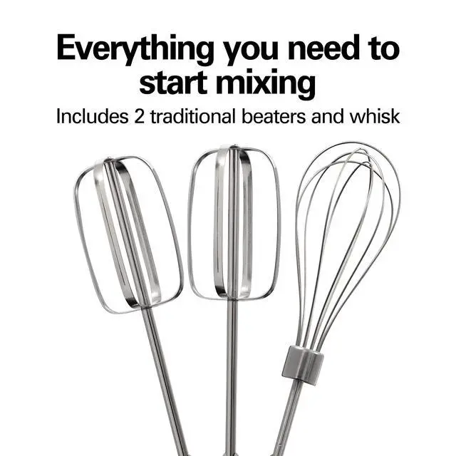Alt view image 3 of 7 - Hamilton Beach Electric Hand Mixer, 6 Speeds + Stir Button, 300 Watts of Peak Power for Powerful Mixing, Includes Whisk and Storage Clip, Black (62628)