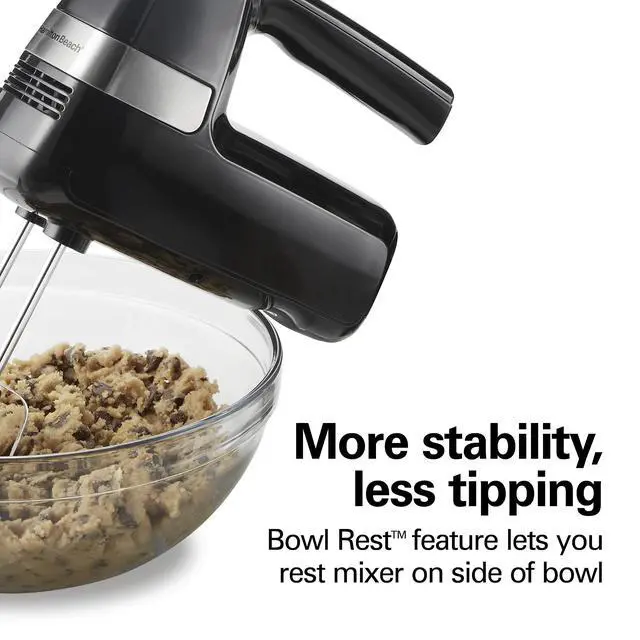 Alt view image 6 of 7 - Hamilton Beach Electric Hand Mixer, 6 Speeds + Stir Button, 300 Watts of Peak Power for Powerful Mixing, Includes Whisk and Storage Clip, Black (62628)